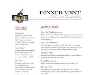 View Freddie Paul's Dinner Menu